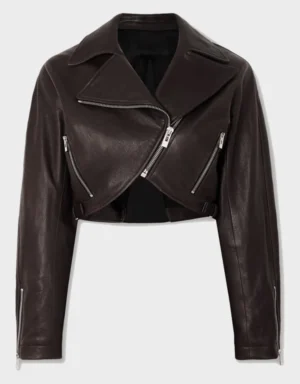 ALAÏA Style Brown Cropped Biker Jacket By Fitted Jackets