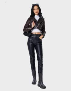 ALAÏA Brown Cropped Biker Jacket - Image 2