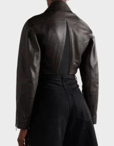 ALAÏA Brown Cropped Biker Jacket - Image 3