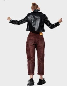 Black Elora Women's Cropped Leather Jacket - Image 3