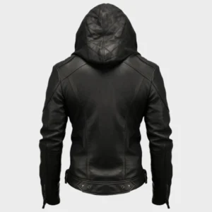 Men's Hooded Black Biker Leather Jacket