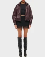 Women's Bubble Hem Vegan Leather Bomber Jacket