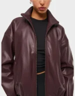 Women's Bubble Hem Vegan Leather Bomber Jacket