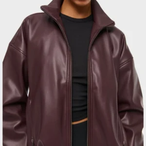 Women's Bubble Hem Vegan Leather Bomber Jacket
