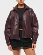 Women's Bubble Hem Vegan Leather Bomber Jacket