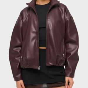 Women's Bubble Hem Vegan Leather Bomber Jacket