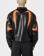 Men's Black Orange Cropped Biker Leather Jacket