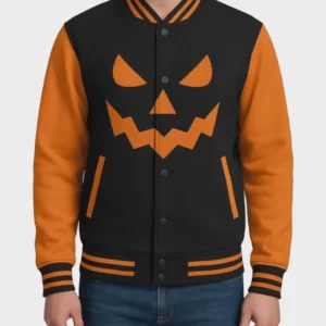 Black Halloween Varsity Jacket | Jack-O'-Lantern Bomber | The Fitted Jackets