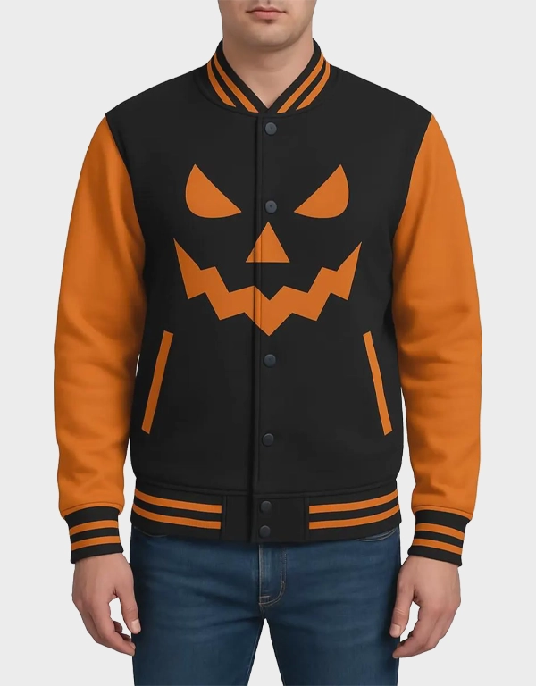 Black Halloween Varsity Jacket | Jack-O'-Lantern Bomber | The Fitted Jackets
