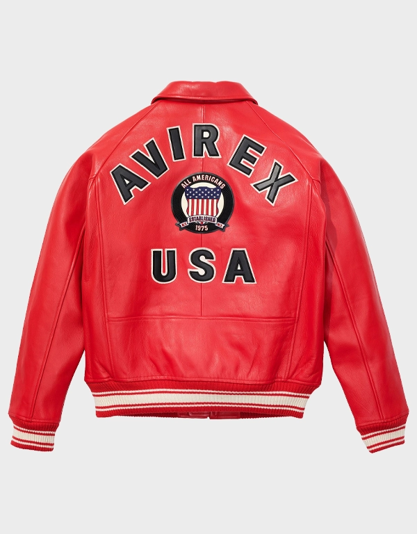 Men’s Avirex Icon Red Bomber Leather Jacket | The Fitted Jackets