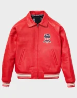Men’s Avirex Icon Red Bomber Leather Jacket | The Fitted Jackets