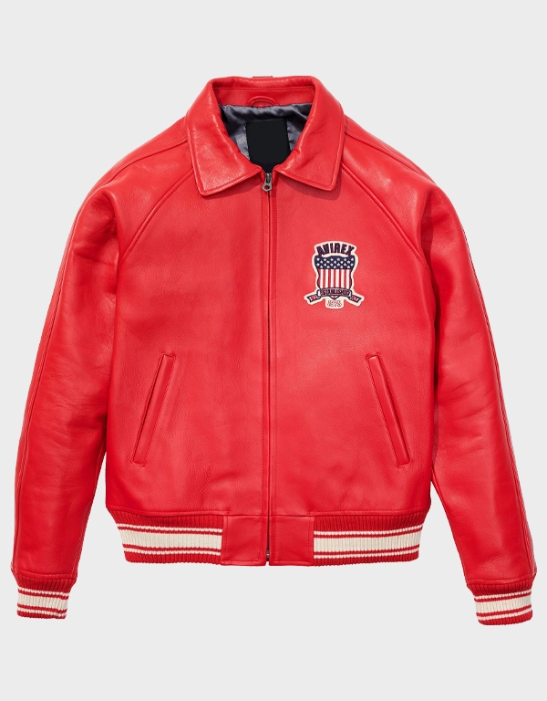 Men’s Avirex Icon Red Bomber Leather Jacket | The Fitted Jackets