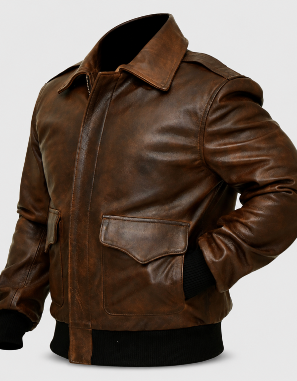 Men's A-2 Cognac Brown Bomber Leather Jacket in cowhide leather