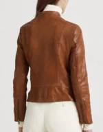 Lauren Ralph Lauren Burnished Brown Leather Moto Jacket