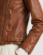 Lauren Ralph Lauren Burnished Brown Leather Moto Jacket