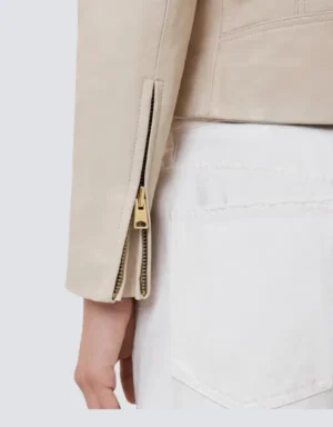 All Saints Dalby Slim Fit Ivory White Leather Biker Jacket 