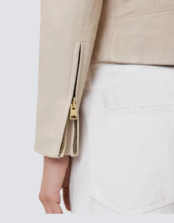 All Saints Dalby Slim Fit Ivory White Leather Biker Jacket 