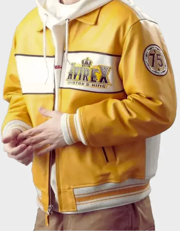 Men's Avirex Aviator King 75 Bomber Jacket, 1975 Fashion yellow Leather Jackets