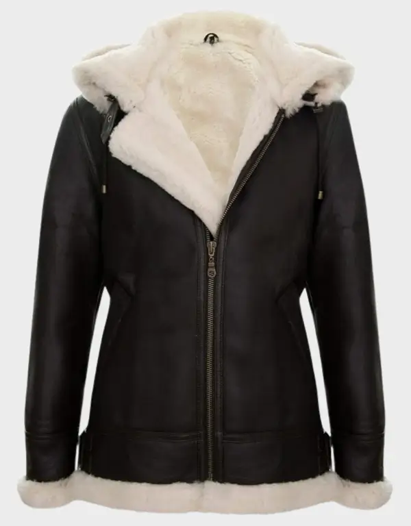 Men’s Genuine Leather Sheepskin Flying Hooded Bomber B3 Aviator Pilot Jacket