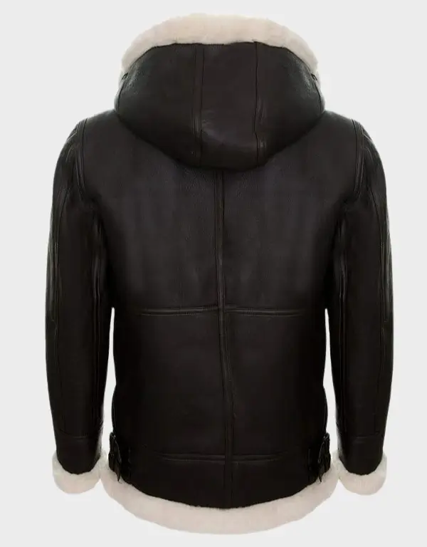 Men’s Genuine Leather Sheepskin Flying Hooded Bomber B3 Aviator Pilot Jacket