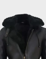 Men’s Black Sheepskin Flying Hooded Bomber B3 Aviator Pilot Jacket