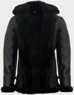 Men’s Black Sheepskin Flying Hooded Bomber B3 Aviator Pilot Jacket