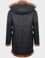 Men’s Long Real Sheepskin Leather Ginger Brown Hooded Duffle Coat