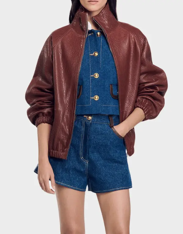 Sandro Women's Oversized Red leather Jacket