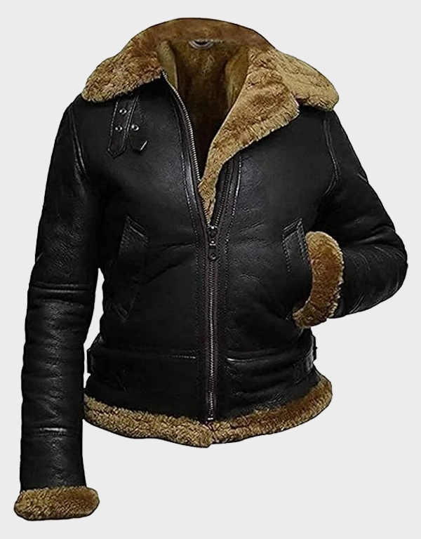 Women's Real Leather Shearling Aviator Jacket Hooded Warm | The Fitted Jackets