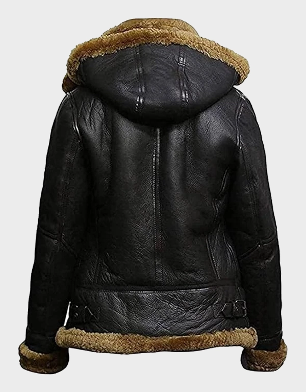 Women's Real Leather Shearling Aviator Jacket Hooded Warm | The Fitted Jackets