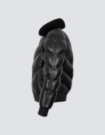 Handmade Black Lambskin Leather Puffer Jacket for Men