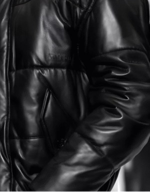 Men’s Black Sheepskin Leather Puffer Jacket