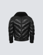 Handmade Black Lambskin Leather Puffer Jacket for Men