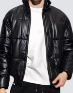Men’s Black Sheepskin Leather Puffer Jacket