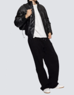 Men’s Black Sheepskin Leather Puffer Jacket