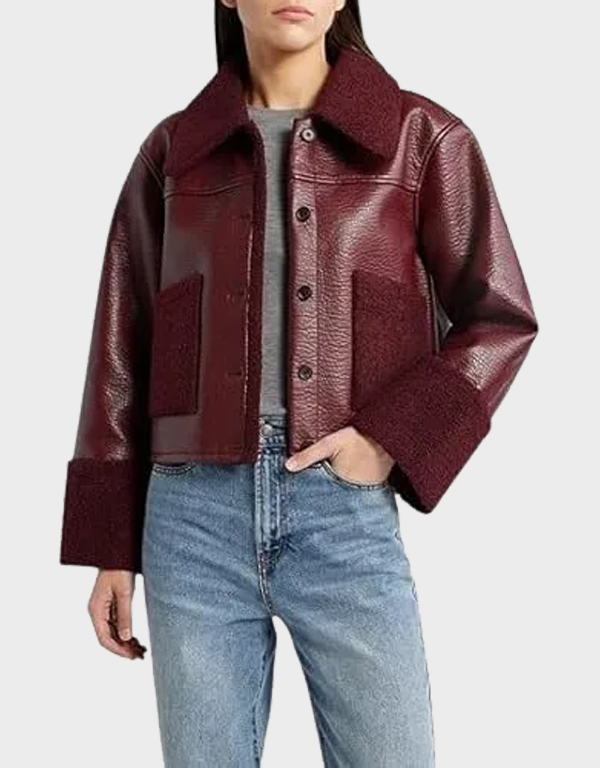 Women's Dria Maroon Shearling-Trim Cropped Jacket | The Fitted Jackets Women's Dria Maroon Shearling-Trim Cropped Jacket | The Fitted Jackets