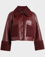 Women's Dria Maroon Shearling-Trim Cropped Jacket | The Fitted Jackets