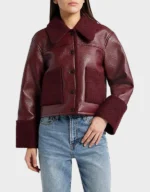Women's Dria Maroon Shearling-Trim Cropped Jacket | The Fitted Jackets