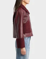Women's Dria Maroon Shearling-Trim Cropped Jacket | The Fitted Jackets