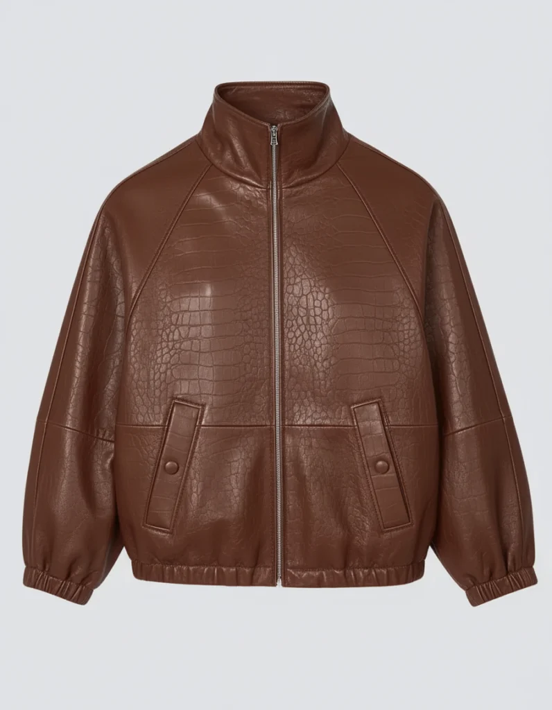 Sandro Style Women's Oversized Brown Leather Jacket By Fitted Jackets