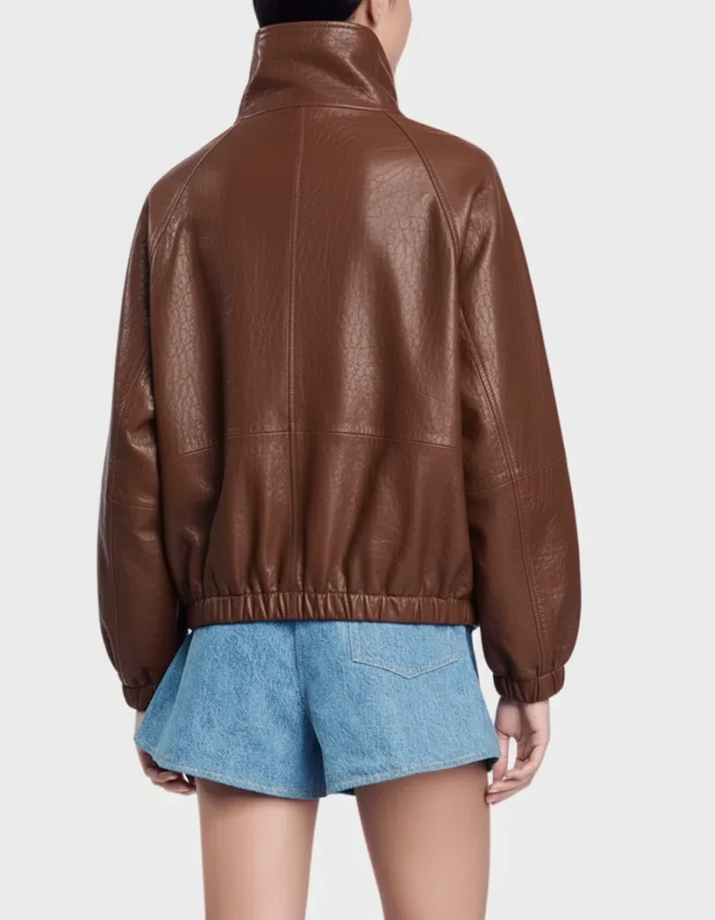 Sandro Style Women's Oversized Brown Leather Jacket By Fitted Jackets