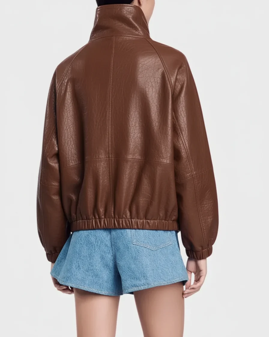Women's Oversized Brown Leather Jacket