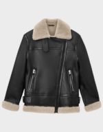 Handmade Women’s Black Sheepskin Shearling Aviator Jacket