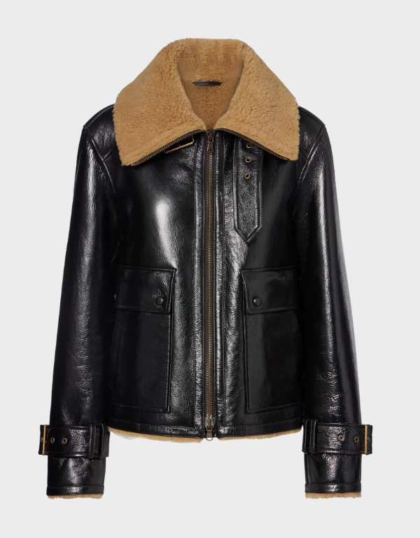 Handmade Women’s Black Lambskin Leather Aviator Jacket