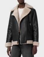 Handmade Women’s Black Sheepskin Shearling Aviator Jacket