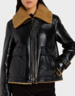 Handmade Women’s Black Lambskin Leather Aviator Jacket