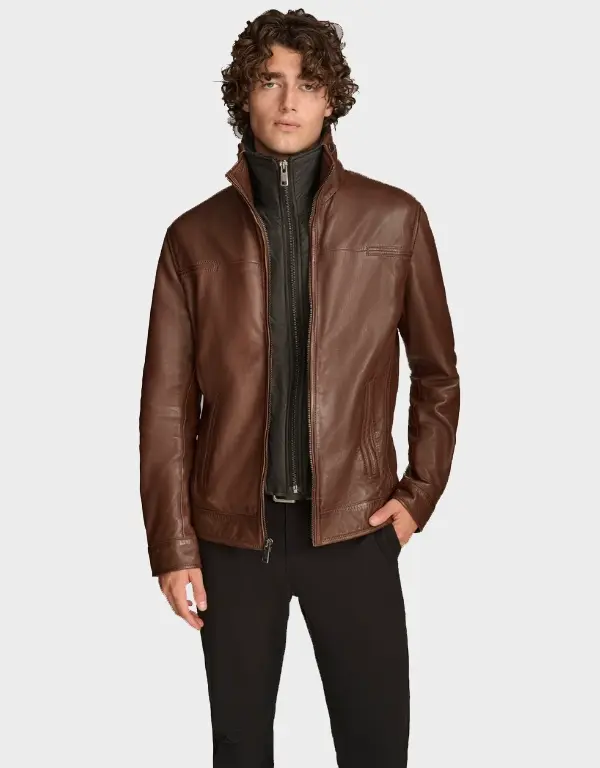 Men’s Brown Leather Jacket with Removable Hood Men’s Brown Leather Jacket with Removable Hood
