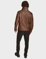 Men’s Brown Leather Jacket with Removable Hood