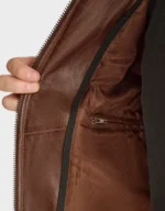 Men’s Brown Leather Jacket with Removable Hood
