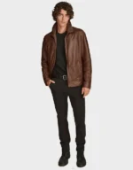 Men’s Brown Leather Jacket with Removable Hood